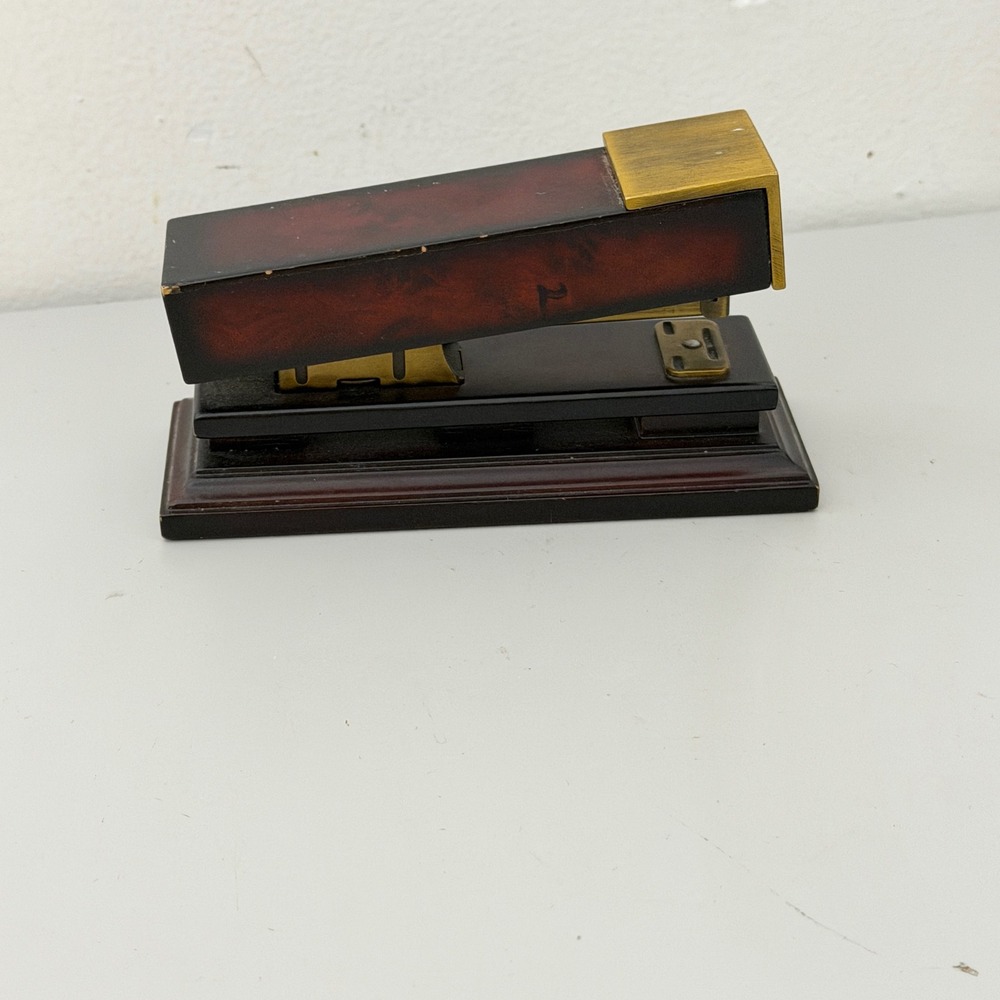 Bombay Company Desktop Stapler  Brown Brass Wood Finish Office Decor